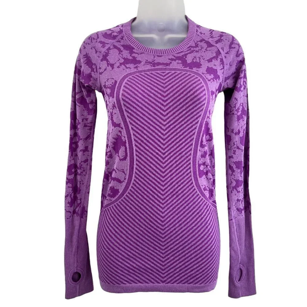 Lululemon Swiftly Tech Long Sleeve Top Women's Size 4 Purple Camo Running Yoga